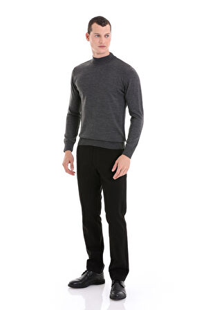 Gri Regular Fit Düz Yarım Balıkçı Yaka Yünlü Triko Kazak | 3XL