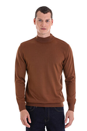 Tütün Regular Fit Düz Yarım Balıkçı Yaka Yünlü Triko Kazak | 3XL