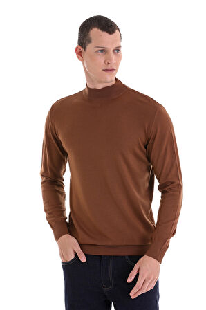 Tütün Regular Fit Düz Yarım Balıkçı Yaka Yünlü Triko Kazak | 3XL
