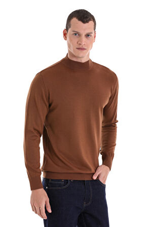 Tütün Regular Fit Düz Yarım Balıkçı Yaka Yünlü Triko Kazak | 3XL