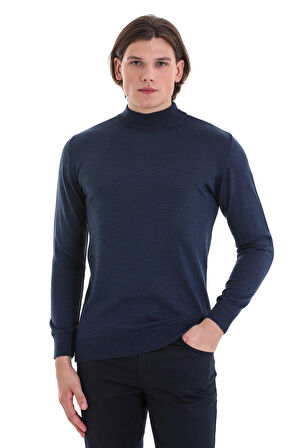 indigo Regular Fit Düz Yarım Balıkçı Yaka Yünlü Triko Kazak | S