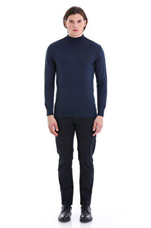 indigo Regular Fit Düz Yarım Balıkçı Yaka Yünlü Triko Kazak | S