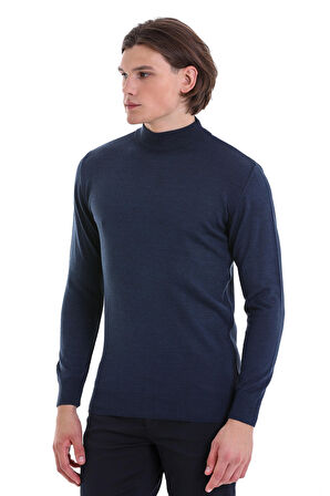 indigo Regular Fit Düz Yarım Balıkçı Yaka Yünlü Triko Kazak | S