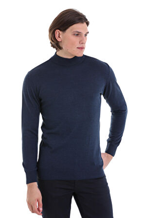 indigo Regular Fit Düz Yarım Balıkçı Yaka Yünlü Triko Kazak | S