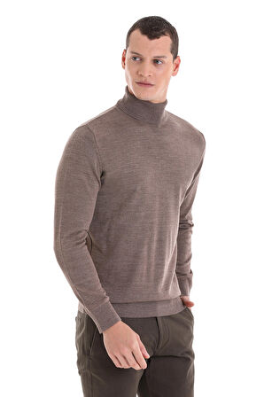 Vizon Regular Fit Düz Balıkçı Yaka Yünlü Triko Kazak | XL