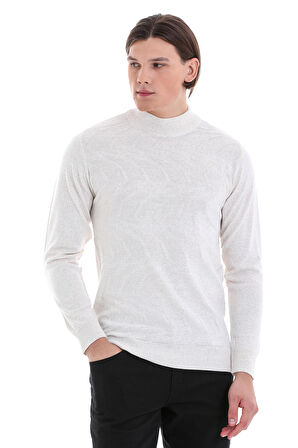 Beyaz Regular Fit Jakarlı Yarım Balıkçı Yaka Yünlü Triko Kazak | 3XL