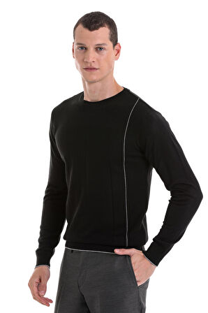 Siyah Regular Fit Jakarlı Bisiklet Yaka Yünlü Triko Kazak | 3XL