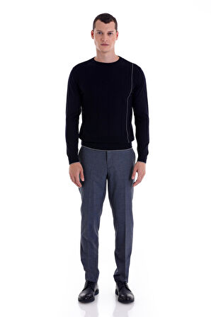 Lacivert Regular Fit Jakarlı Bisiklet Yaka  Yünlü Triko Kazak | XL