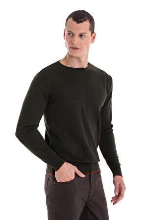 Haki Regular Fit Jakarlı Bisiklet Yaka  Yünlü Triko Kazak | 3XL