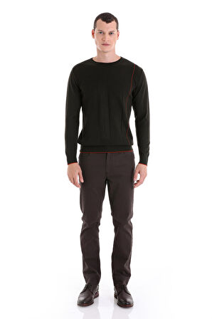 Haki Regular Fit Jakarlı Bisiklet Yaka  Yünlü Triko Kazak | L