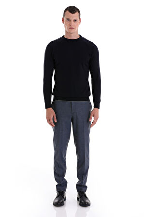 Lacivert Regular Fit Jakarlı Bisiklet Yaka Yünlü Triko Kazak | M