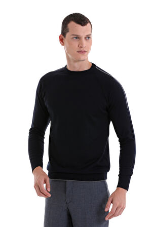 Lacivert Regular Fit Jakarlı Bisiklet Yaka Yünlü Triko Kazak | M