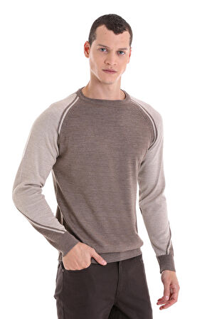 Vizon Regular Fit Bisiklet Yaka Jakarlı Yünlü Triko Kazak | XL