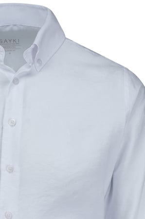 Beyaz Comfort Fit Düğmeli Yaka Uzun Kollu Gömlek | XL
