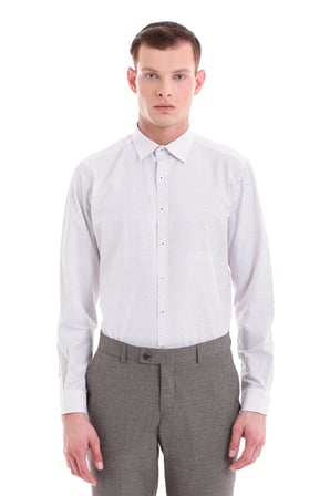 Bordo Slim Fit Baskılı Pamuklu Slim Yaka Uzun Kollu Klasik Gömlek | S