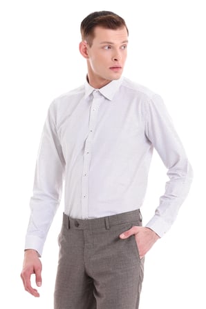 Bordo Slim Fit Baskılı Pamuklu Slim Yaka Uzun Kollu Klasik Gömlek | S
