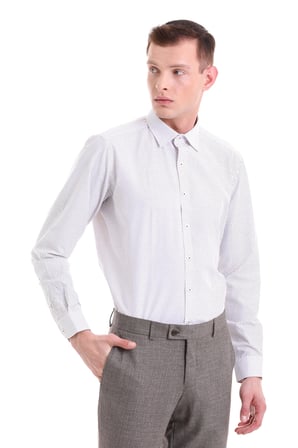Bordo Slim Fit Baskılı Pamuklu Slim Yaka Uzun Kollu Klasik Gömlek | S