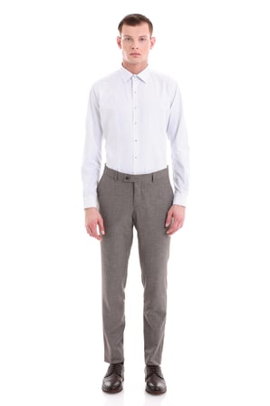 Lacivert Slim Fit Baskılı Pamuklu Slim Yaka Uzun Kollu  Klasik Gömlek | S