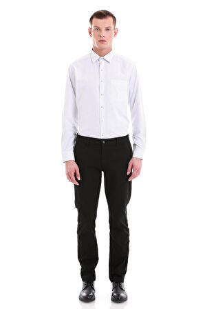 Lacivert Klasik Fit Baskılı Pamuklu Slim Yaka Uzun Kollu Klasik Gömlek | L