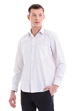 Bordo Klasik Fit Baskılı Pamuklu Slim Yaka Uzun Kollu Klasik Gömlek | XXL