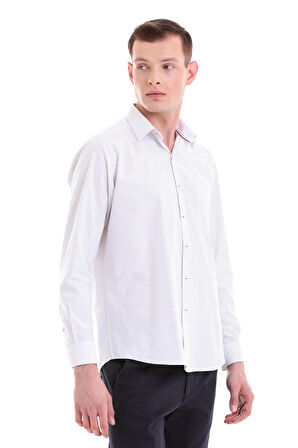 Bordo Klasik Fit Baskılı Pamuklu Slim Yaka Uzun Kollu Klasik Gömlek | XXL