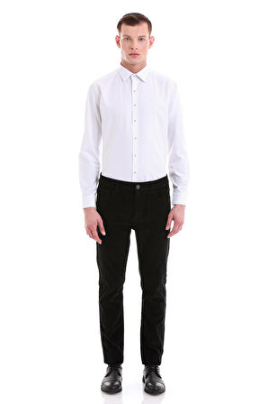 Siyah Slim Fit Baskılı Pamuklu Slim Yaka Uzun Kollu Klasik Gömlek | S