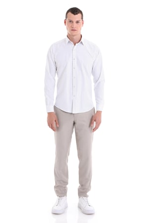 Yeşil Slim Fit Baskılı Pamuklu Uzun Kollu Klasik Gömlek | S
