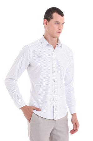 Yeşil Slim Fit Baskılı Pamuklu Uzun Kollu Klasik Gömlek | S