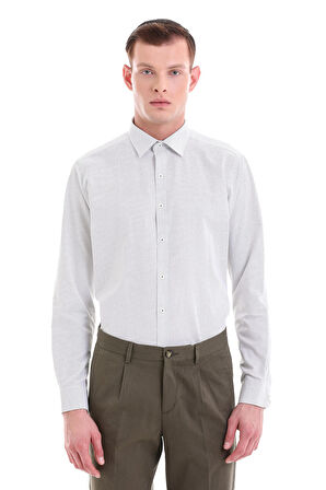 Yeşil Slim Fit Baskılı Pamuklu Slim Yaka Uzun Kollu  Klasik Gömlek | M