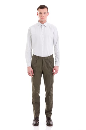 Yeşil Slim Fit Baskılı Pamuklu Slim Yaka Uzun Kollu  Klasik Gömlek | S