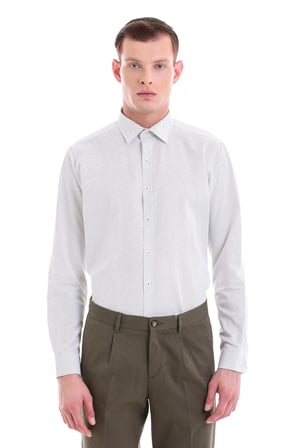 Yeşil Slim Fit Baskılı Pamuklu Slim Yaka Uzun Kollu  Klasik Gömlek | XS