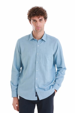 Mavi Slim Fit Desenli 100% Pamuklu Düğmeli Yaka Uzun Kollu Casual Gömlek | XS