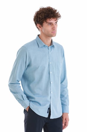 Mavi Slim Fit Desenli 100% Pamuklu Düğmeli Yaka Uzun Kollu Casual Gömlek | XS