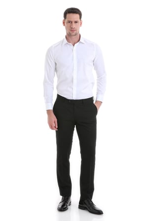 Beyaz Slim Fit Düz 100% Pamuklu Slim Yaka Uzun Kollu Casual Saten Gömlek | S