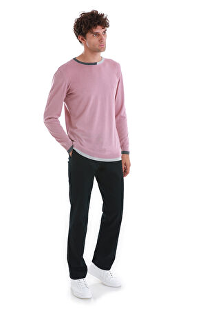 Pembe Regular Fit Düz Bisiklet Yaka Yünlü Triko Kazak | XL