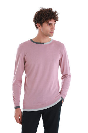 Pembe Regular Fit Düz Bisiklet Yaka Yünlü Triko Kazak | XL