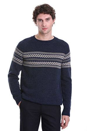 Lacivert Regular Fit Jakarlı Yarım Balıkçı Yaka Triko Kazak | XL