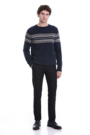 Lacivert Regular Fit Jakarlı Yarım Balıkçı Yaka Triko Kazak | XL