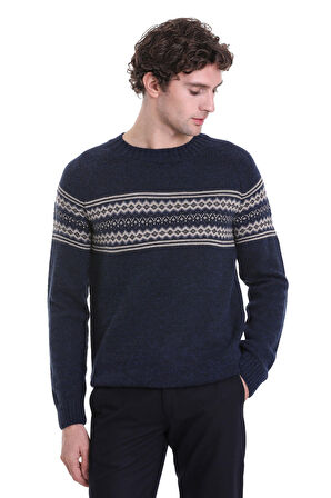 Lacivert Regular Fit Jakarlı Yarım Balıkçı Yaka Triko Kazak | XL