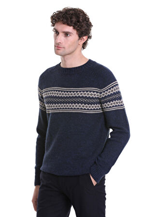 Lacivert Regular Fit Jakarlı Yarım Balıkçı Yaka Triko Kazak | XL