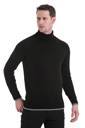 Siyah Regular Fit Düz Balıkçı Yaka Triko Kazak | XL