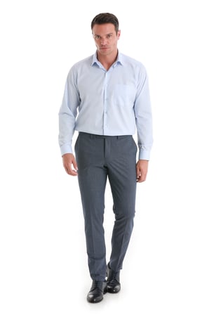 Mavi Klasik Fit Düz Slim Yaka Pamuklu Uzun Kollu Klasik Gömlek | 4XL