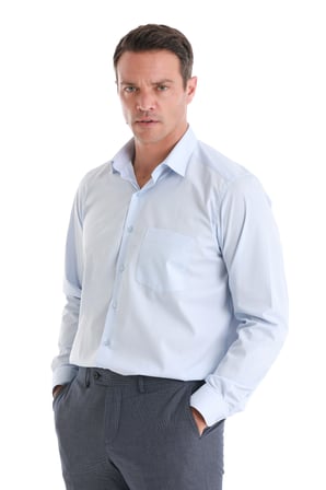 Mavi Klasik Fit Düz Slim Yaka Pamuklu Uzun Kollu Klasik Gömlek | 4XL