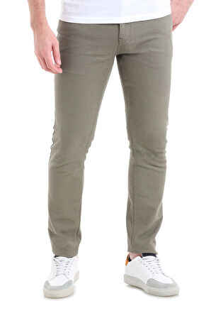 Haki Slim Fit Düz 5 Cep Pamuklu Kanvas Pantolon | 33
