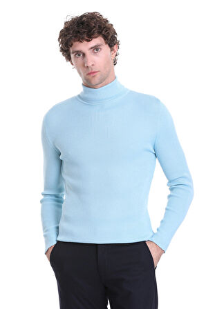 Mavi Slim Fit Fitilli Balıkçı Yaka Yünlü Triko Kazak | XXL