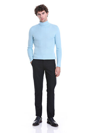 Mavi Slim Fit Fitilli Balıkçı Yaka Yünlü Triko Kazak | XXL