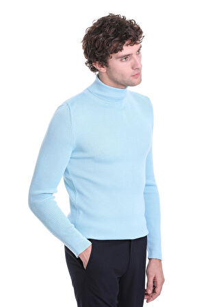 Mavi Slim Fit Fitilli Balıkçı Yaka Yünlü Triko Kazak | XXL