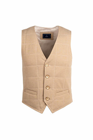 Camel Regular Fit V Yaka Kapitone Yelek | M