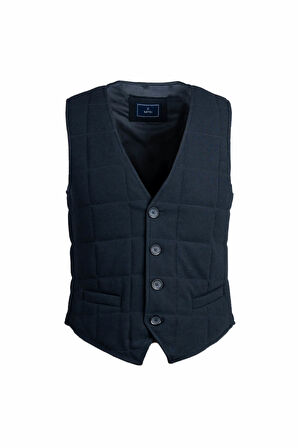 Lacivert Regular Fit V Yaka Kapitone Yelek | S