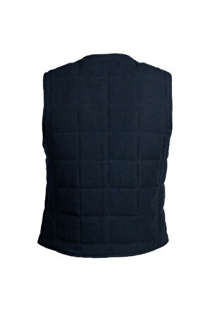 Lacivert Regular Fit V Yaka Kapitone Yelek | S
